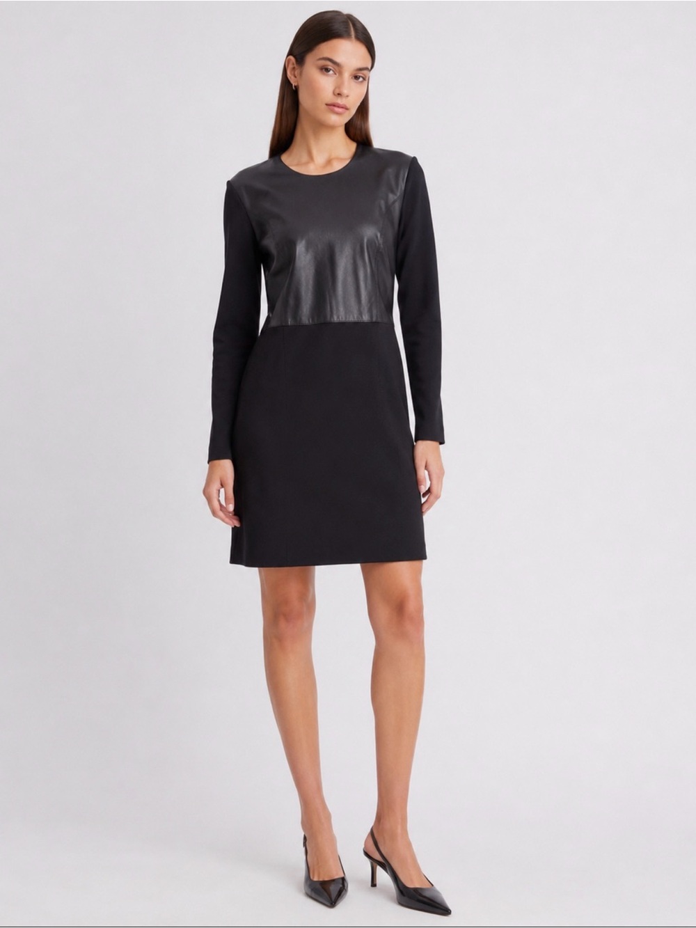 Helmut Lang Black Lamb Leather Panel Mini Dress Large Back Exposed Zipper